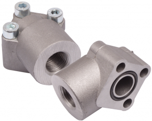 Bride aluminium coudée 3 trous entraxe 40 vis M8 taraudée 3/4" BSP