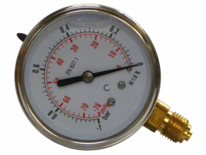 Manomètre inox Ø63 à bain de glyérine -1-0 bar avec raccord vertical en 1/4"