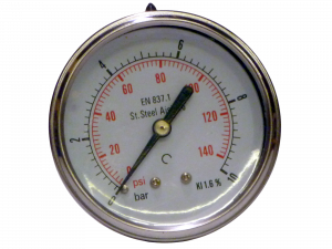 Manomètre inox Ø63 à bain de glyérine 0-10 bar avec raccord arrière en 1/4" - vitre plexi