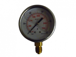Manomètre inox Ø63 à bain de glyérine 0-250 bar avec raccord vertical en 1/4"