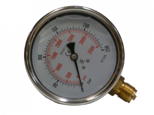 Manomètre inox Ø100 à bain de glycérine 0-250 bar avec raccord vertical 1/2"