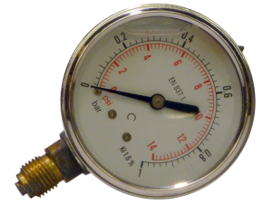 Manomètre inox Ø63 à bain de glyérine 0-1 bar avec raccord vertical en 1/4"