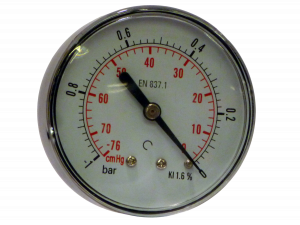Manomètre en acier noir Ø63 à bain de glyérine -1-0 bar avec raccord arrière en 1/4"