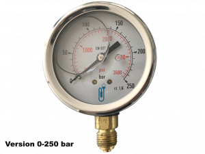 Manomètre à bain de glycérine Ø63 0-16b raccord vertical 1/4"