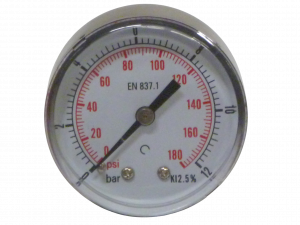 Manomètre ABS Ø50  0-12 bar avec raccord arrière en  1/8" - Classe 1,6%