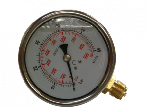 Manomètre inox Ø100 à bain de glycérine 0-25 bar avec raccord vertical 1/2"