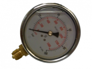 Manomètre inox Ø100 à bain de glycérine 0-160 bar avec raccord vertical 1/2"